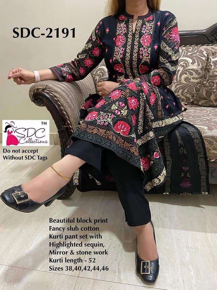 SDC-2191 BY ASLIWHOLESALE RAYON EMBROIDERY LONG KURTI WITH PANT