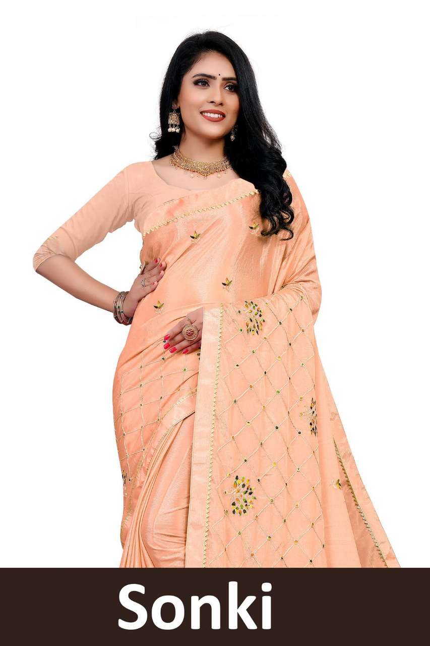 SONKI BY INDIAN WOMEN DESIGNER CHINON WORK SAREES