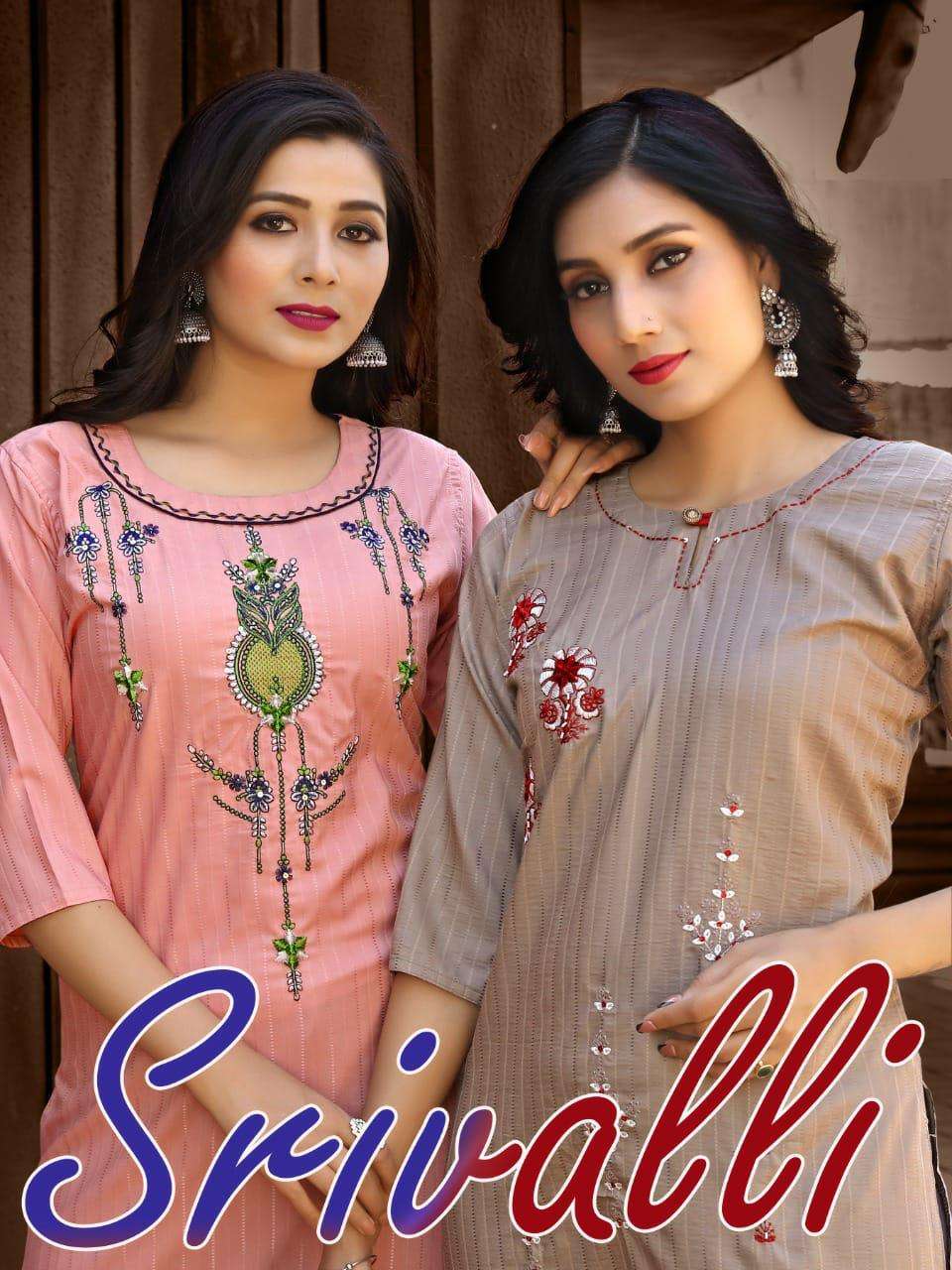 SRIVALLI BY ASLIWHOLESALE 01 TO 08 SERIES RAYON EMBROIDERY KURTIS