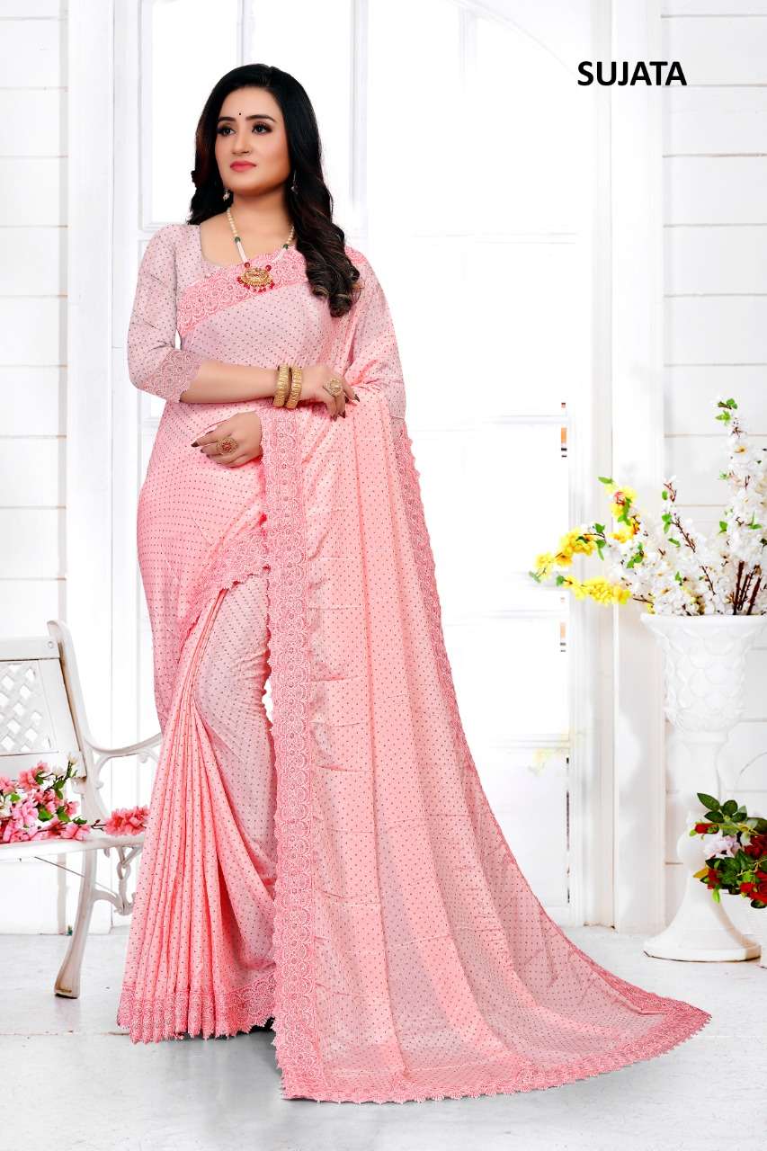 SUJATA BY ASLIWHOLESALE 1001 TO 1006 SERIES CHINON STONE WORK SAREES