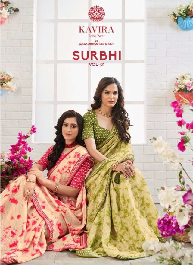 SURBHI VOL-1 BY KAVIRA 101 TO 110 SERIES DESIGNER CHINNON WORK SAREES