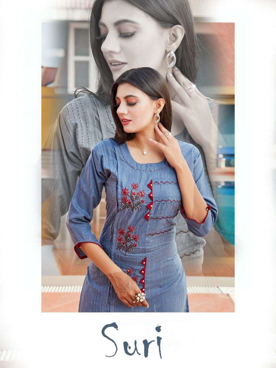 SURI BY ASLIWHOLESALE 1001 TO 1008 SERIES RAYON EMBROIDERY KURTIS