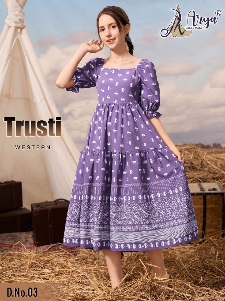 TRUSTI WESTERN BY ARYA DRESS MAKER 01 TO 06 SERIES ANCY THREADWORK KIDS FROCK