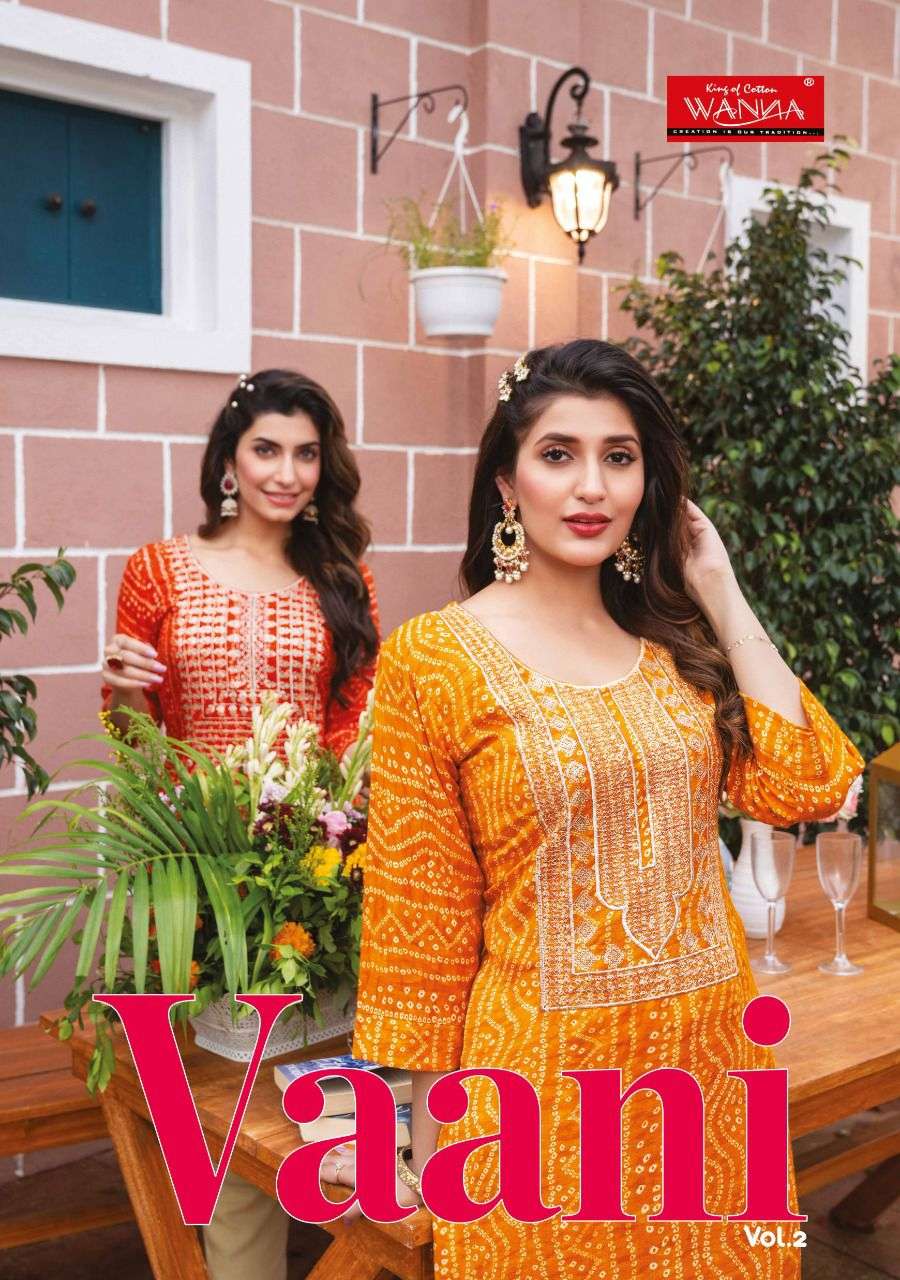 VAANI VOL-2 BY WANNA LOOKS 201 TO 204 SERIES RAYON BANDHANI PRINT KURTIS