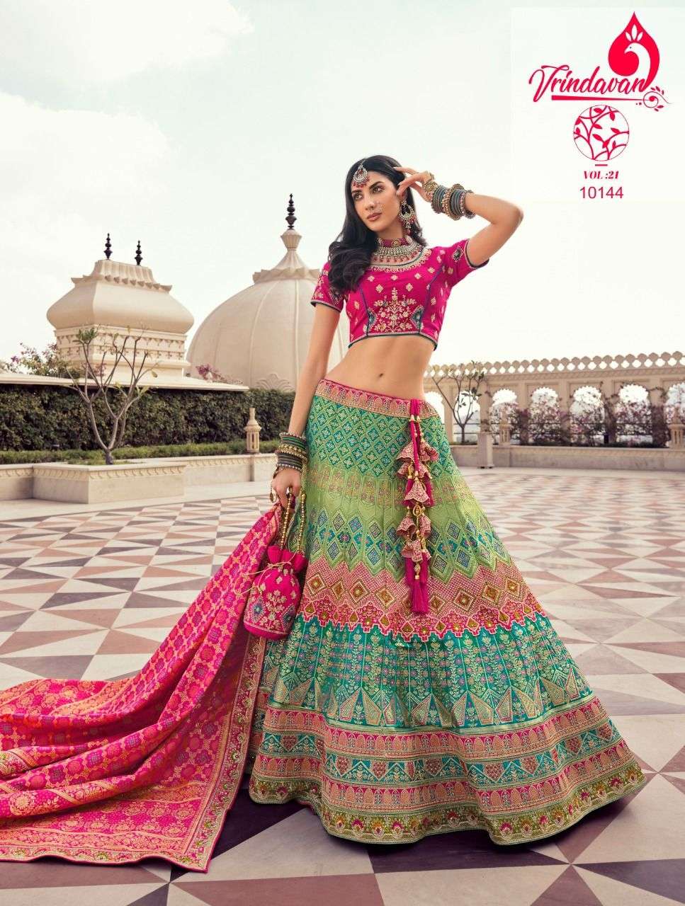 VRINDAVAN VOL-21 BY VRINDAVAN 10142 TO 10150 SERIES DESIGNER SILK LEHENGAS