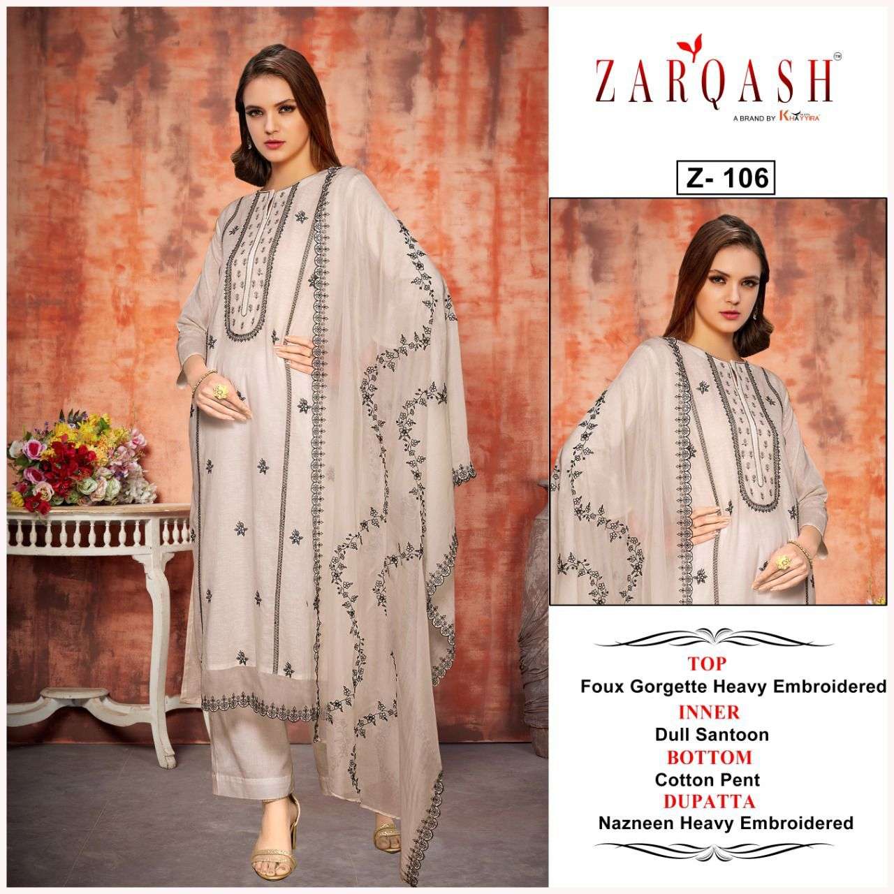 Z-106 HIT DESIGN BY ZARQASH FAUX GEORGETTE EMBROIDERY STITCHED DRESS