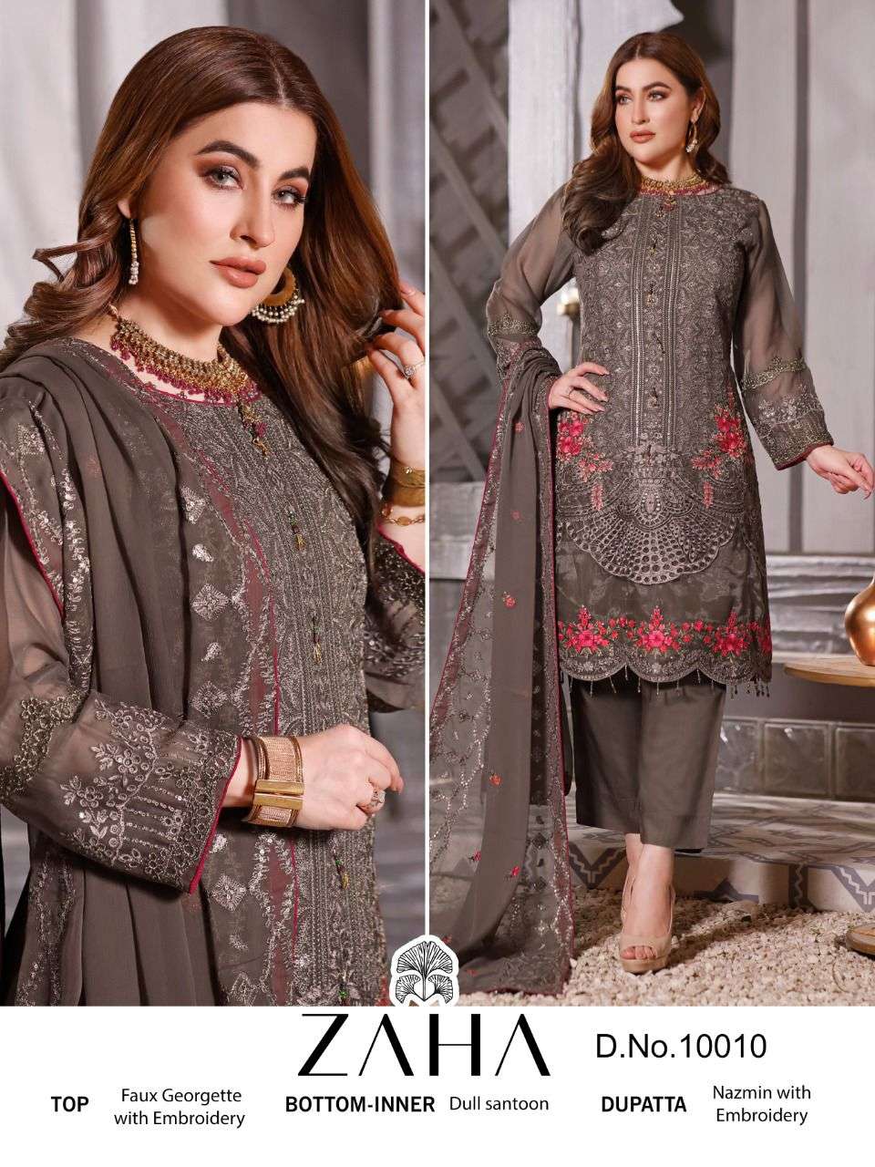 ZAHA 10010 HIT DESIGN BY ZAHA FAUX GEORGETTE EMBROIDERY PAKISTANI DRESS