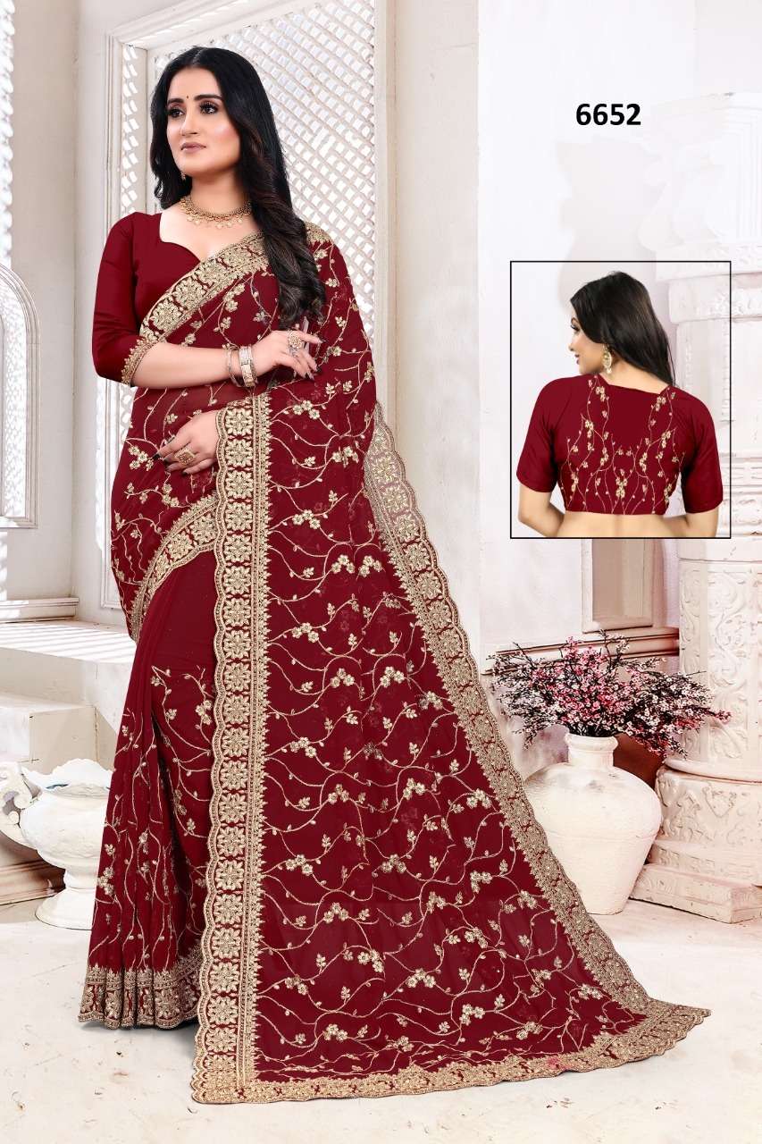 6652 COLOURS BY ASLIWHOLEALE DESIGNER GEORGETTE EMBROIDERY SAREES