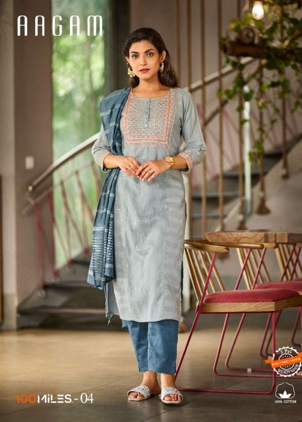 AAGAM BY 100MILES 01 TO 04 SERIES COTTON EMBROIDERY STITCHED DRESSES