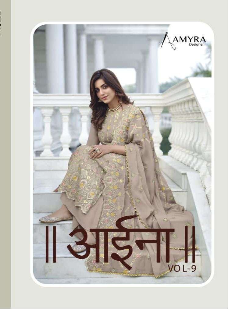 AAINA VOL-9 BY AMYRA DESIGNER 138 TO 141 SERIES CHINON EMBROIDERY SHARARA DRESSES