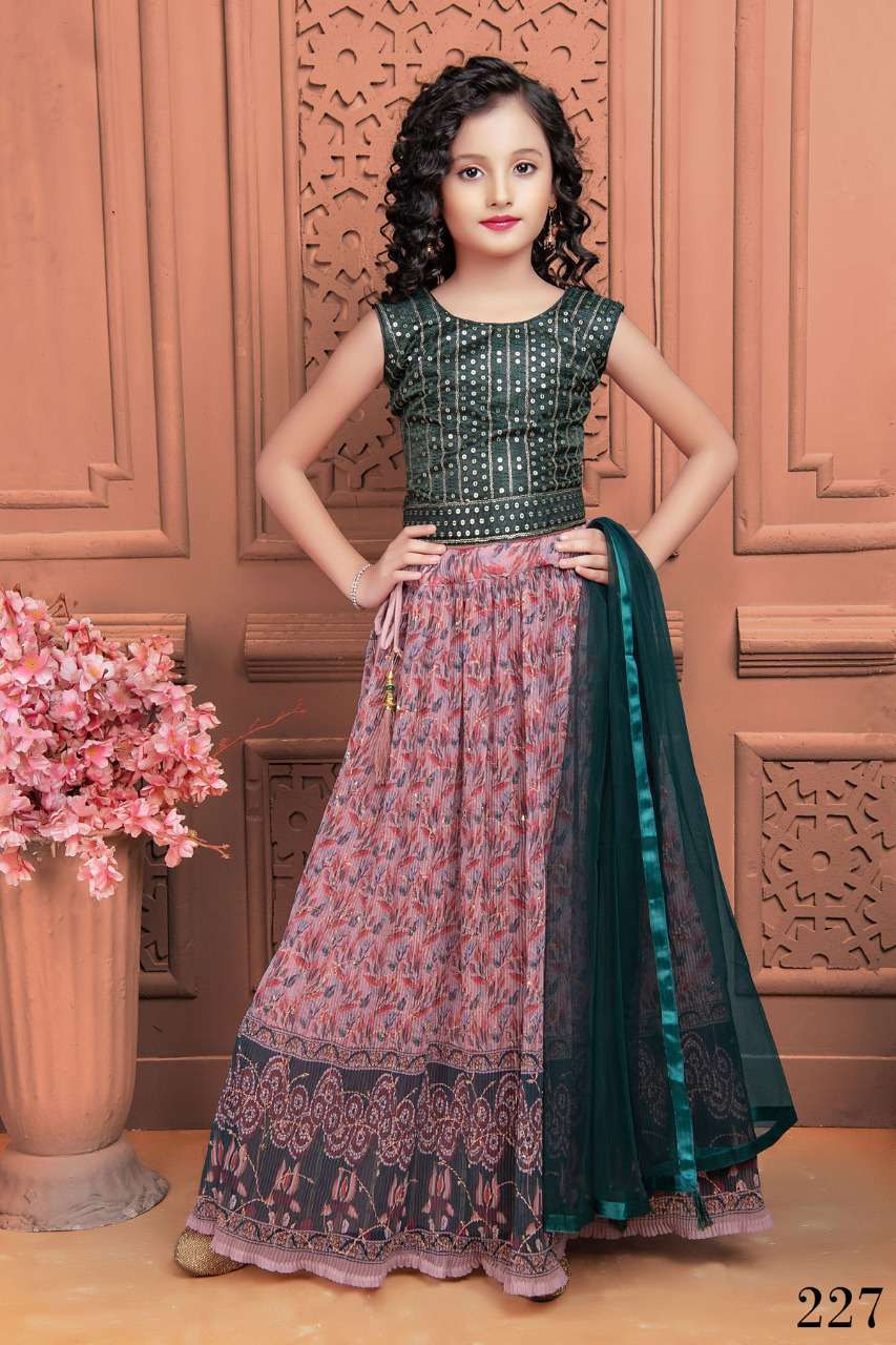 AARADHNA VOL-29 BY ASLIWHOLESALE DESIGNER GEORGETTE SILK STITCHED KIDS LEHENGAS