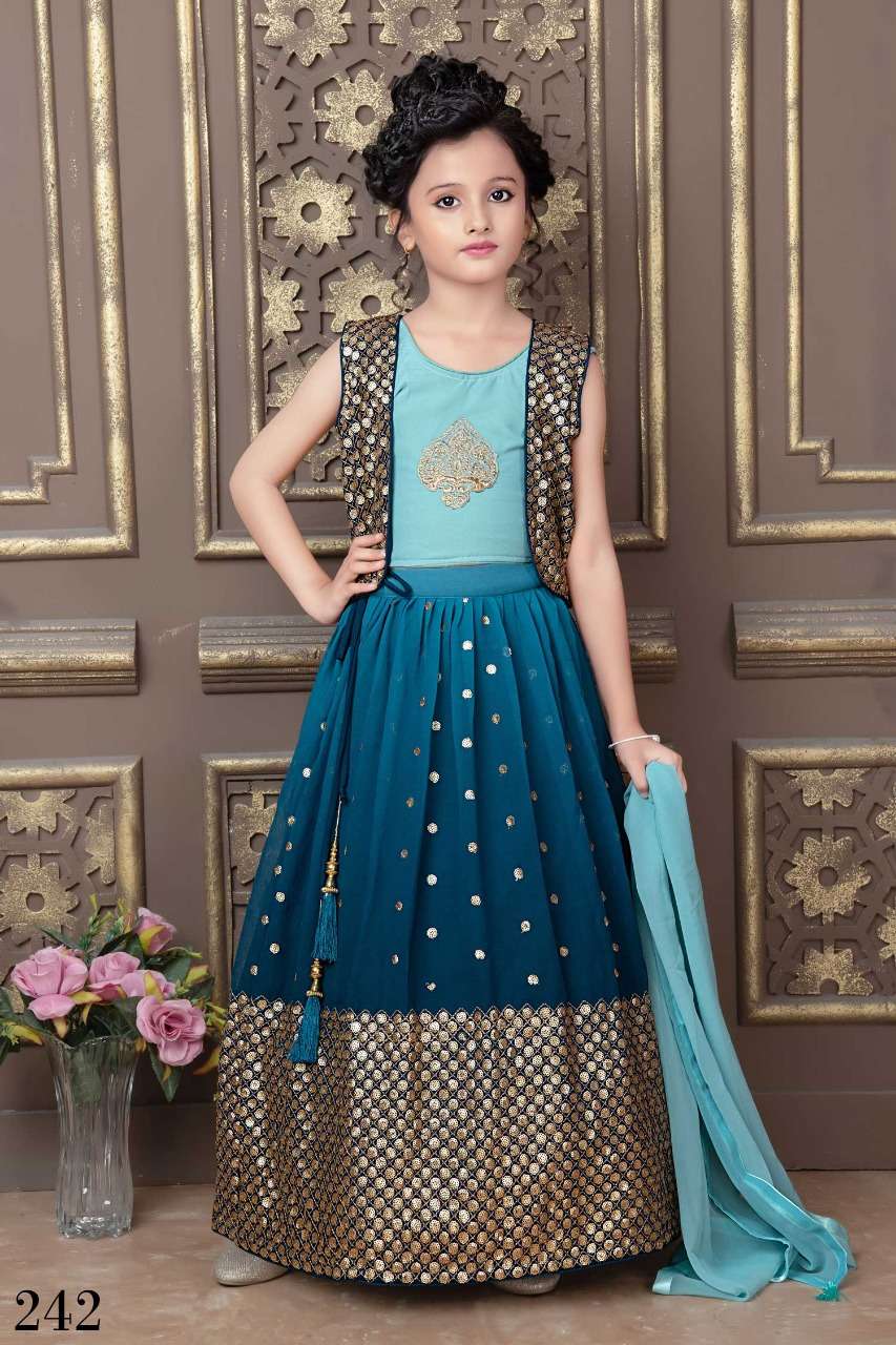 AARADHNA VOL-33 BY ASLIWHOLESALE 240 TO 243 SERIES GEORGETTE KIDS LEHENGAS