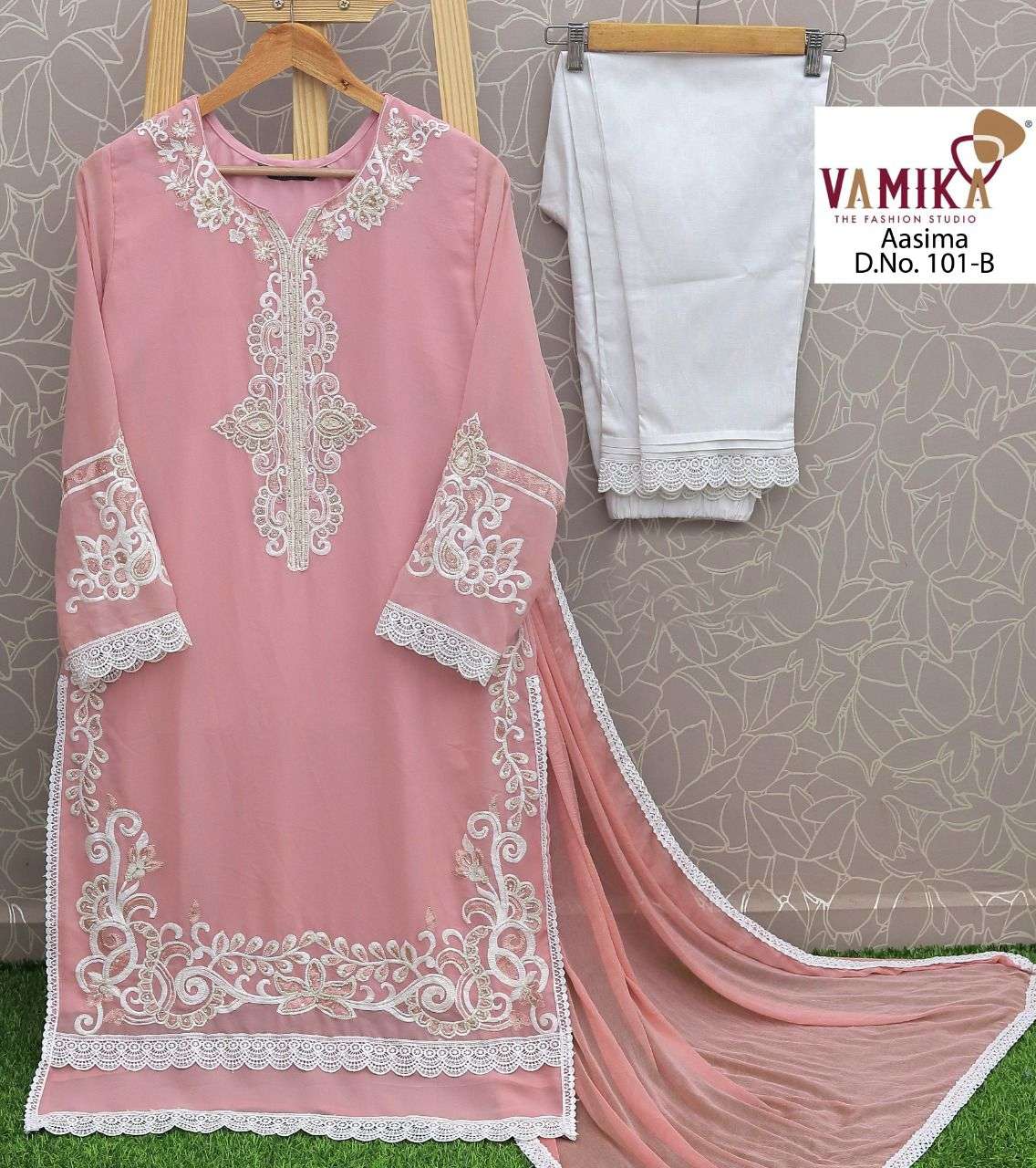 AASIMA BY VAMIKA 101-A TO 101-D SERIES FAUX GEORGETTE STITCHED DRESSES