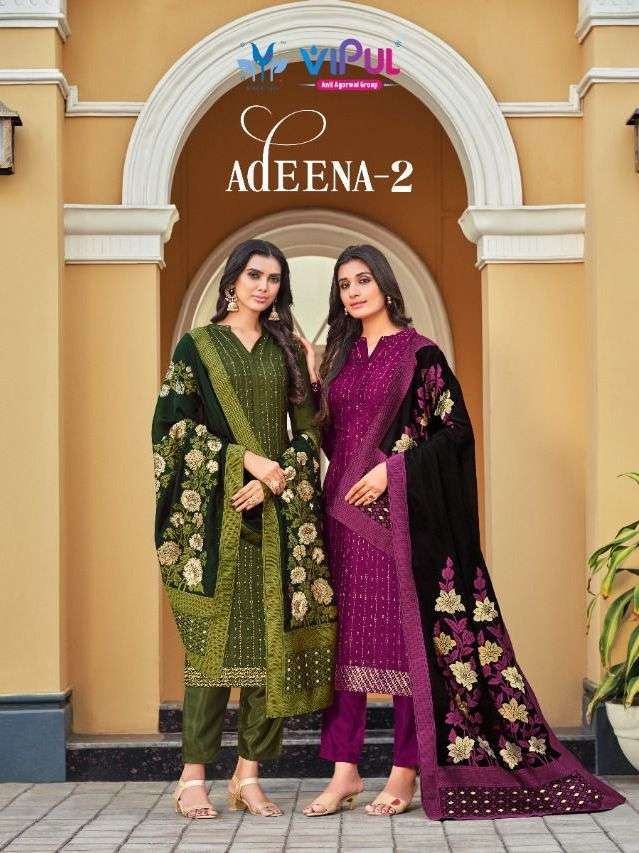 ADEENA VOL-2 BY VIPUL 5011 TO 5016 SERIES CHINON EMBROIDERY WORK DRESSES