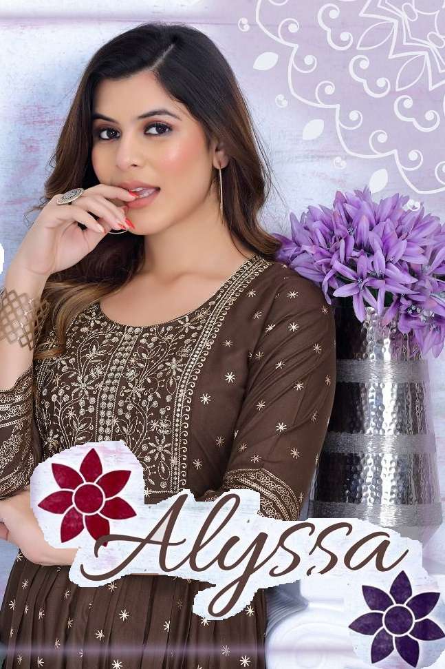 ALYSSA BY ASLIWHOLESALE 1011 TO 1018 SERIES RAYON SEQUENCE WORK KURTIS