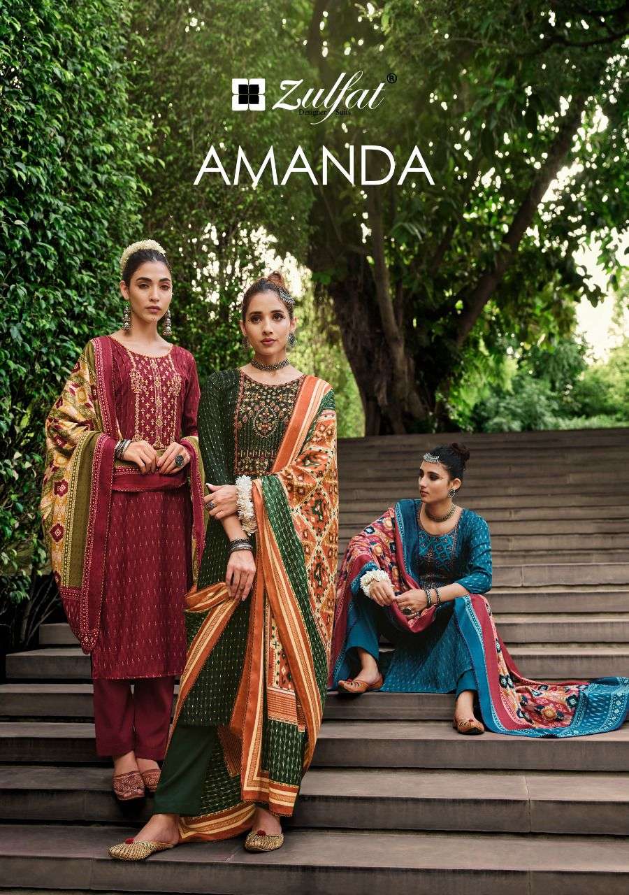 AMANDA BY ZULFAT 453-001 TO 453-010 SERIES PAASHMINA EMBROIDERY DRESSES