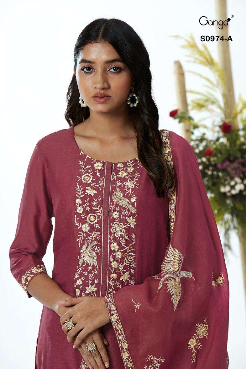 ANAHI 974 BY GANGA FASHION 974-A TO 974-C SERIES BEMBERG SILK EMBROIDERY DRESSES