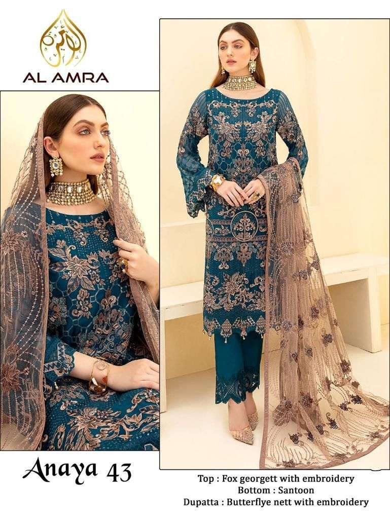 ANAYA 43 HIT DESIGN BY AL AMRA FAUX GEORGETTE EMBROIDERY PAKISTANI DRESS