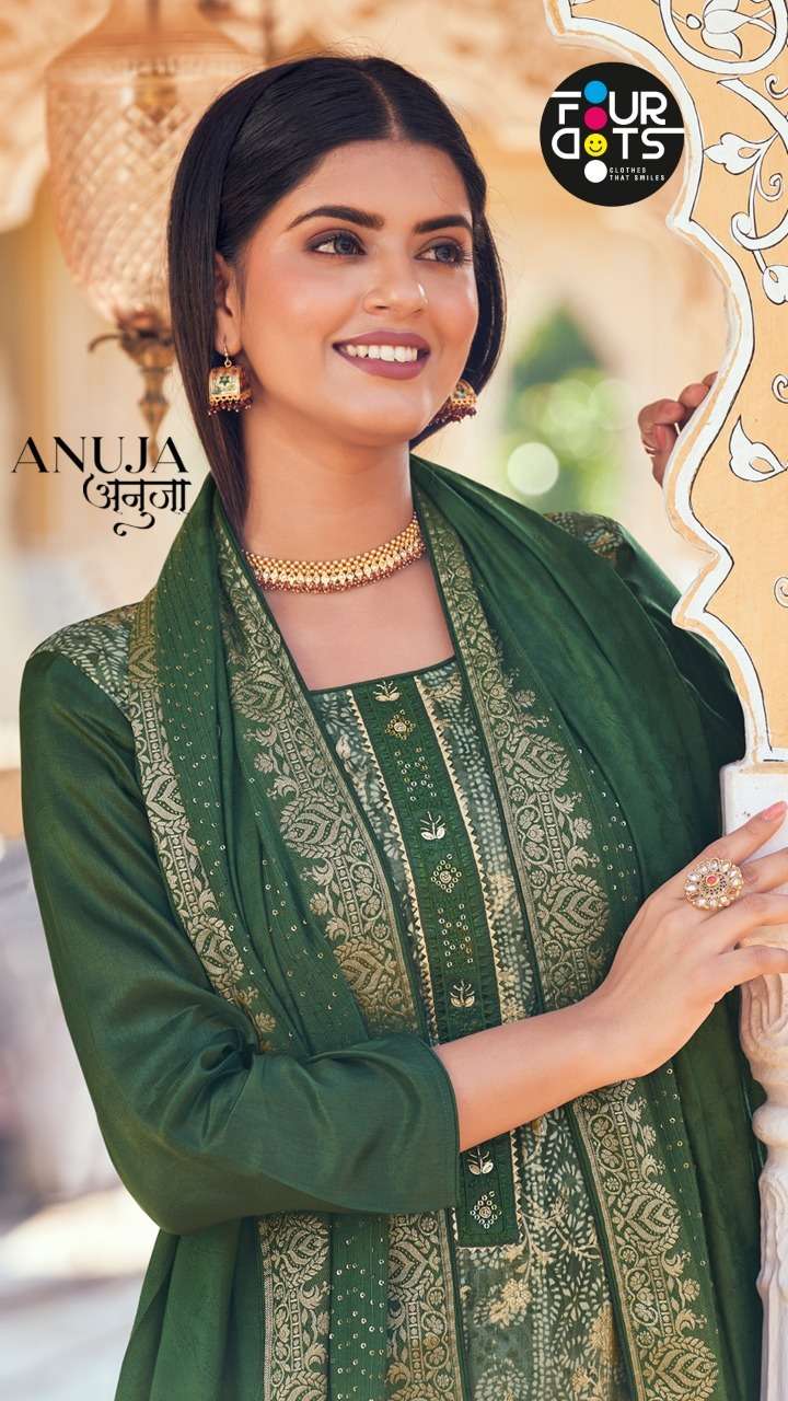 ANUJA BY FOUR DOTS 1111 TO 1114 SERIES PURE RUSSIAN DOLA JACQUARD DRESSES