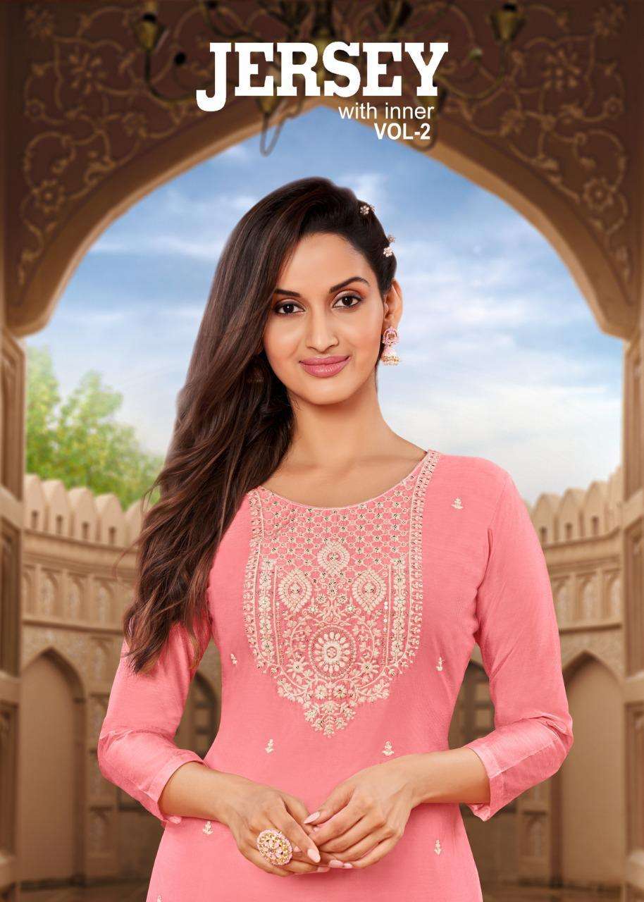 ARTIO JERSEY VOL-2 BY KAPIL TRENDZ 48001 TO 48010 SERIES MODAL SILK EMBROIDERY KURTIS