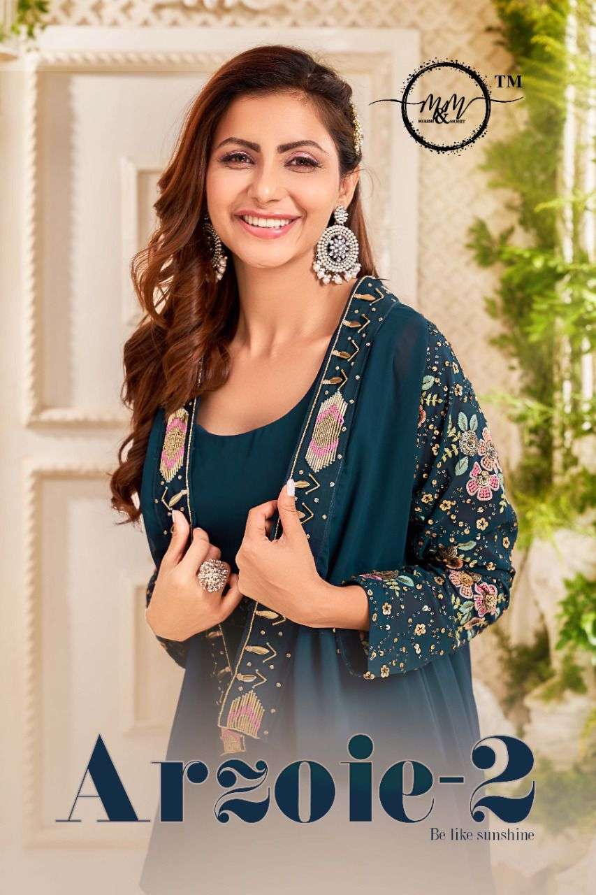 ARZOI VOL-2 BY M&M 1001 TO 1006 SERIES REAL GEORGETTE EMBROIDERY KURTIS