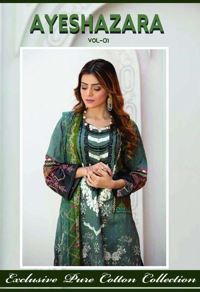 AYESHA ZARA VOL-1 BY ASLIWHOLESALE 1001 TO 1006 SERIES COTTON PRINT PAKISTANI DRESSES