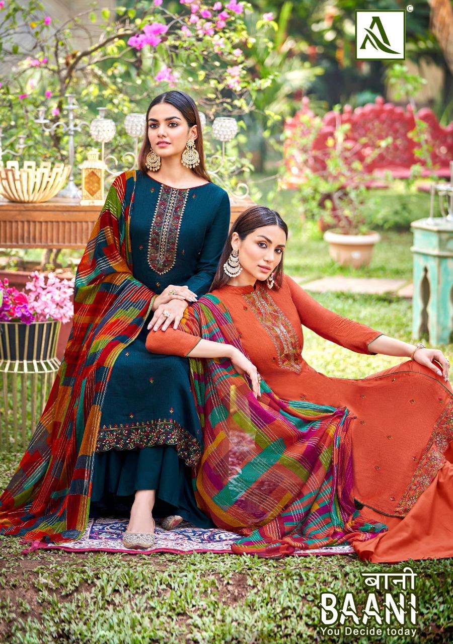 BAANI BY ALOK SUIT 947-001 TO 947-006 SERIES PURE ZAAM EMBROIDERY DRESSES