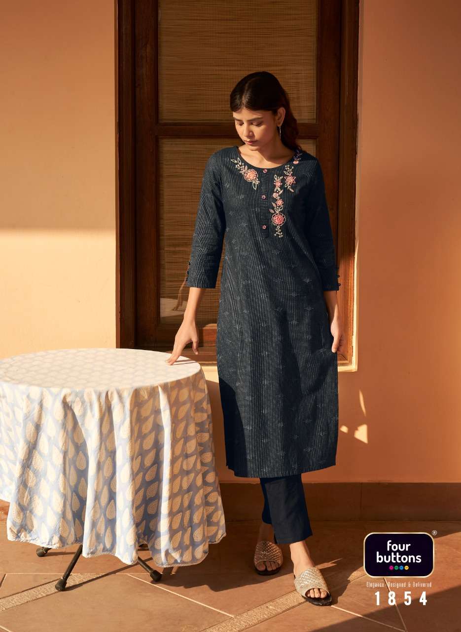 BASIL VOL-4 BY FOUR BUTTONS 1851 TO 1858 SERIES COTTON EMBROIDERY KURTIS