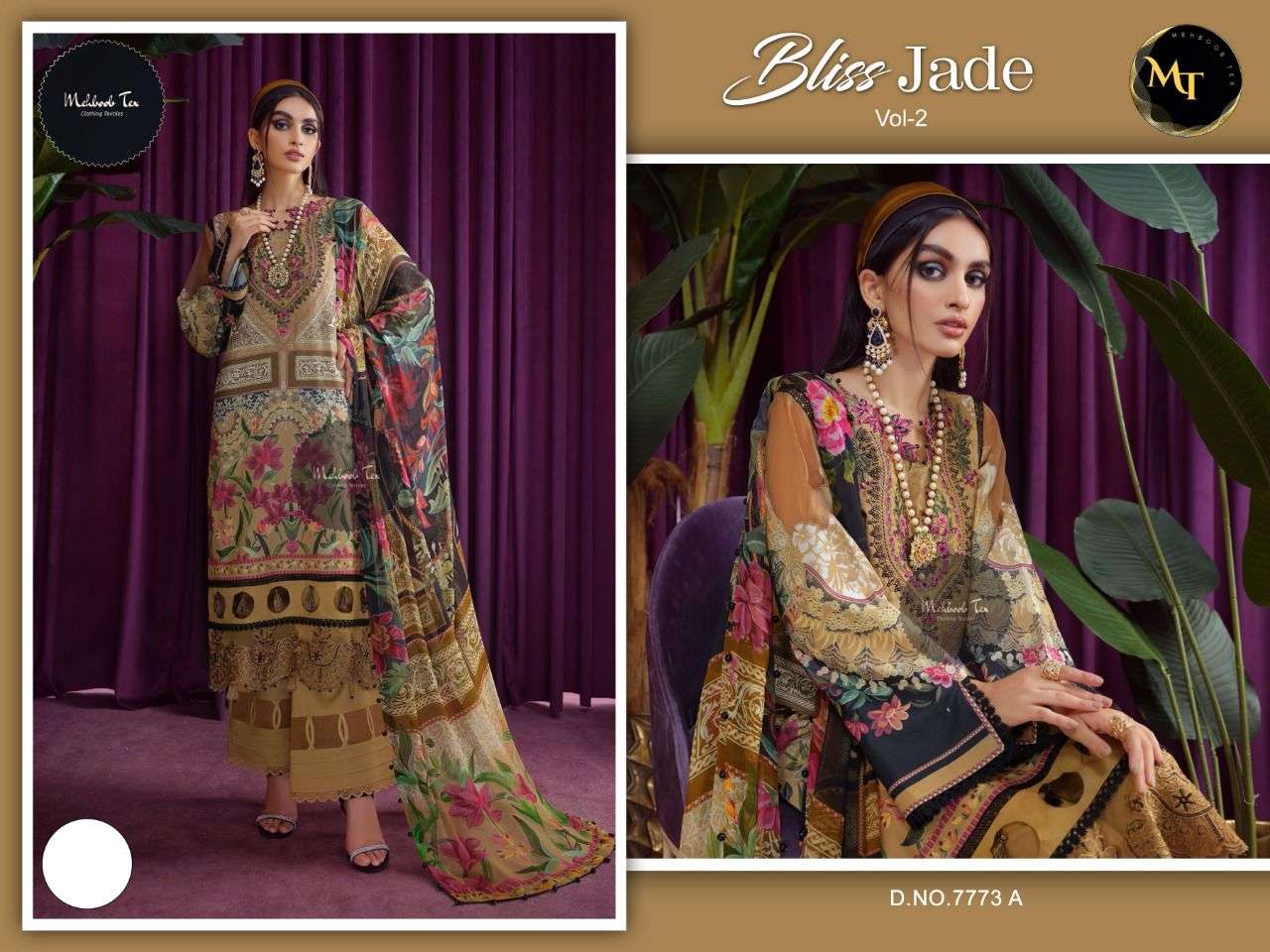 BLISS JADE VOL-2 NX BY MEHBOOB TEX 7773-A TO 7773-D SERIES COTTON PAKISTANI DRESSES