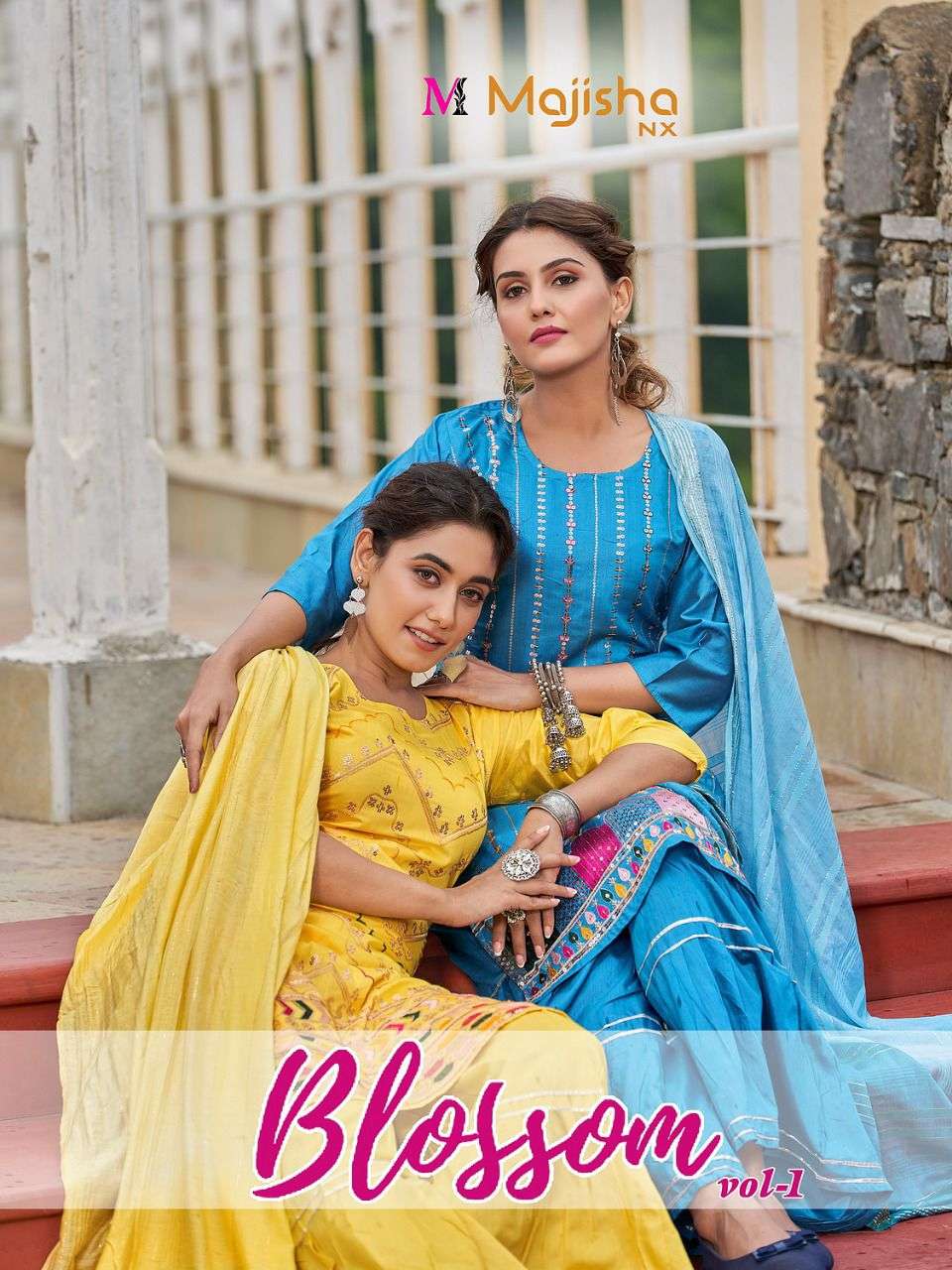 BLOSSOM VOL-1 BY MAJISHA NX 1001 TO 1008 SERIES VISCOSE CHANDERI SILK DRESSES