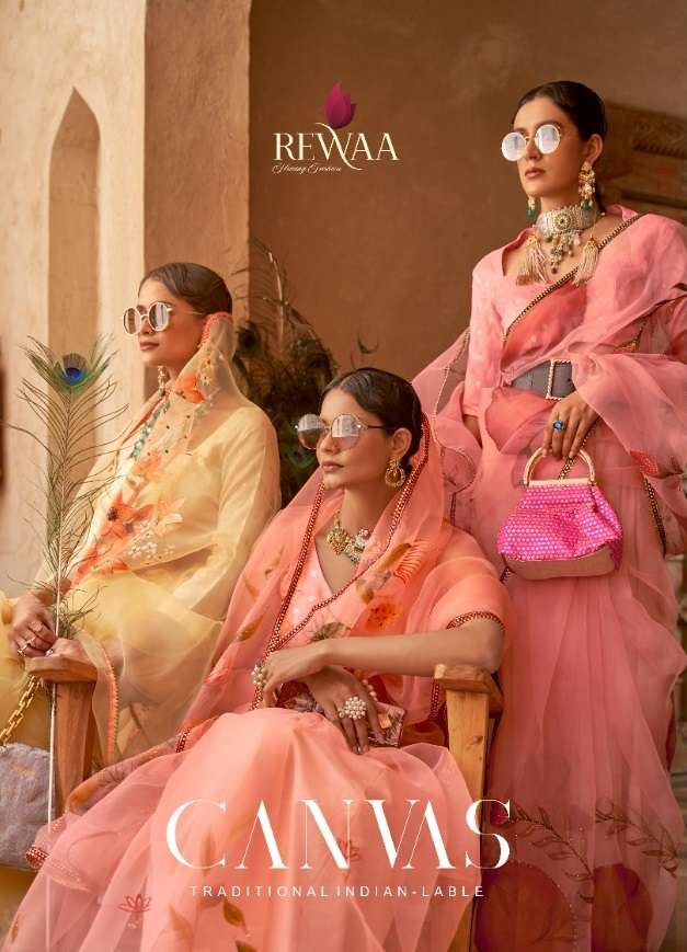 CANVAS BY REWAA 387 TO 395 SERIES DESIGNER ORGANZA NET SAREES