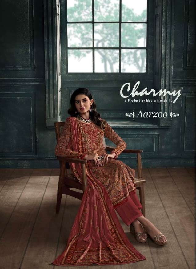 CHARMY AARZOO BY ZISA 4341 TO 4346 SERIES VELVET PRINT SIROSKI WORK DRESSES