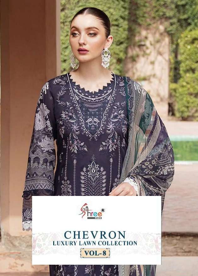 CHEVRON LUXURY LAWN COLLECTION VOL-8 BY SHREE FABS 2351 TO 2358 SERIES COTTON PAKISTANI DRESSES