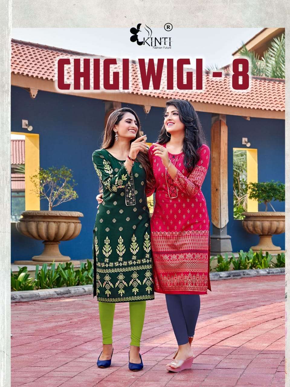 CHIGI WIGY VOL-8 BY KINTI 1001 TO 1008 SERIES RAYON PRINT EMBROIDERY KURTIS