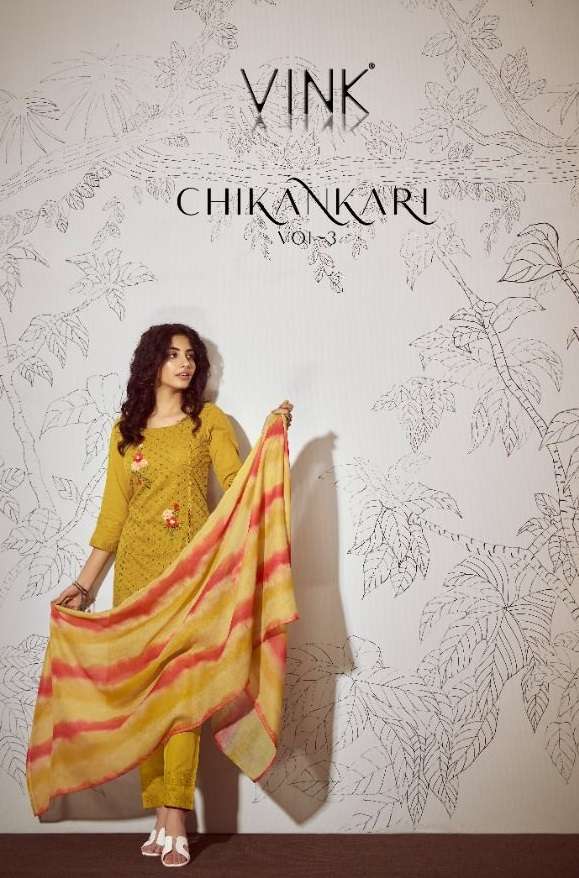 CHIKANKARI VOL-3 BY VINK 1701 TO 1706 SERIES COTTON SEQUENCE STITCHED DRESSES