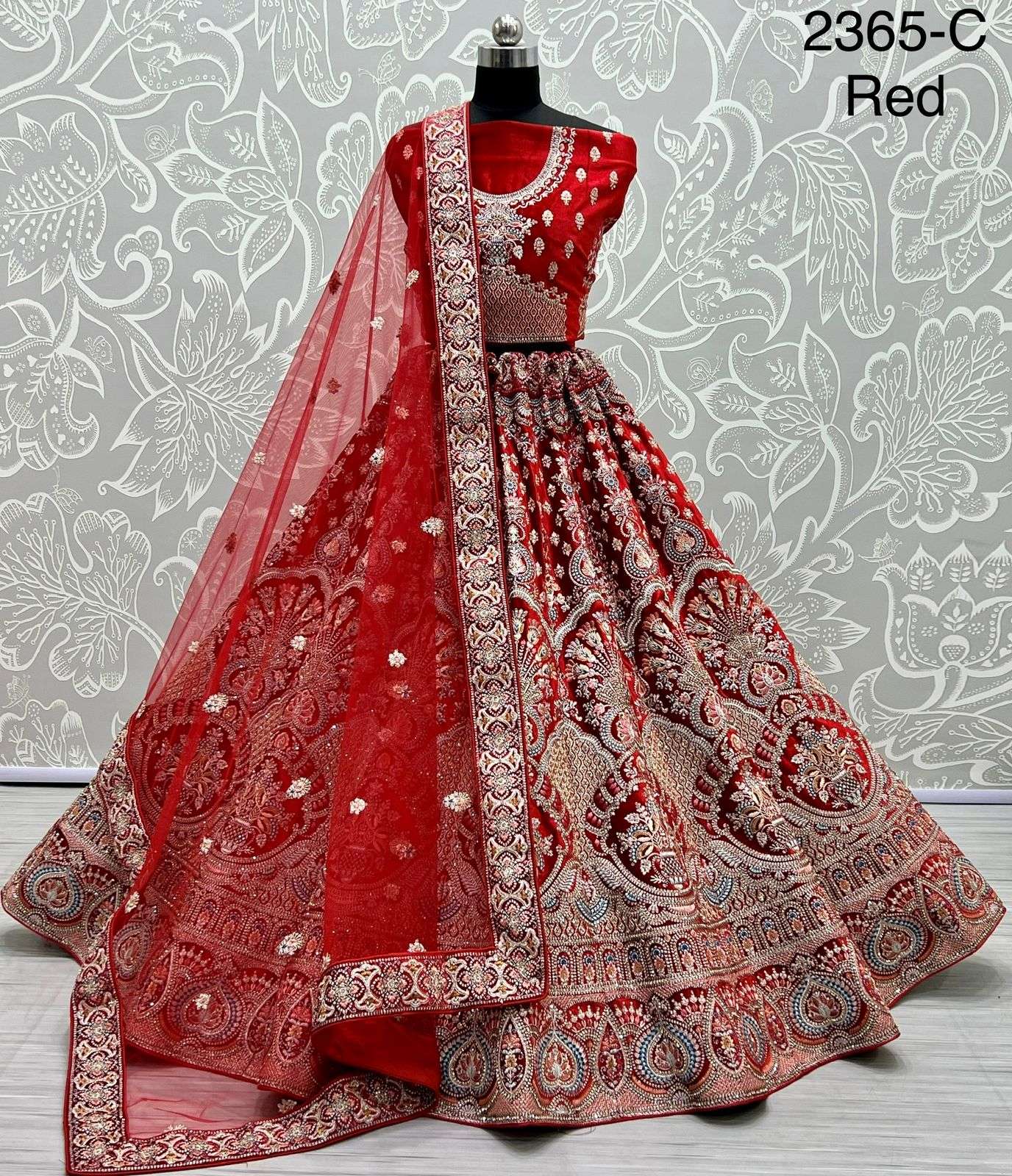 CODE-2365 COLOURS BY ASLIWHOLESALE 2365-A TO 2365-C SERIES VELVET BRIDAL LEHENGAS