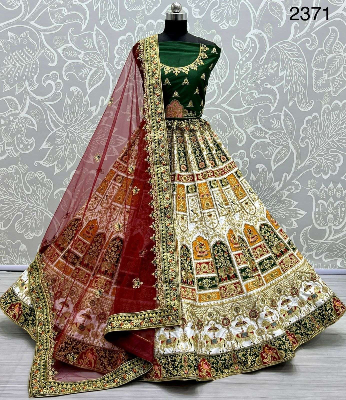 CODE-2371 BY ASLIWHOLESALE SILK HEAVY EMBROIDERY BRIDAL LEHENGA