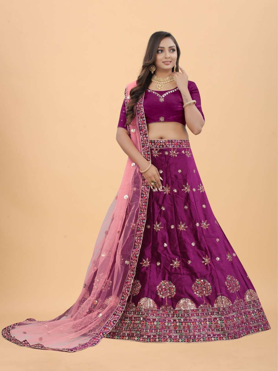 CODE-4935 BY ASLIWHOLESALE VELVET EMBROIDERY WORK FANCY LEHENGA