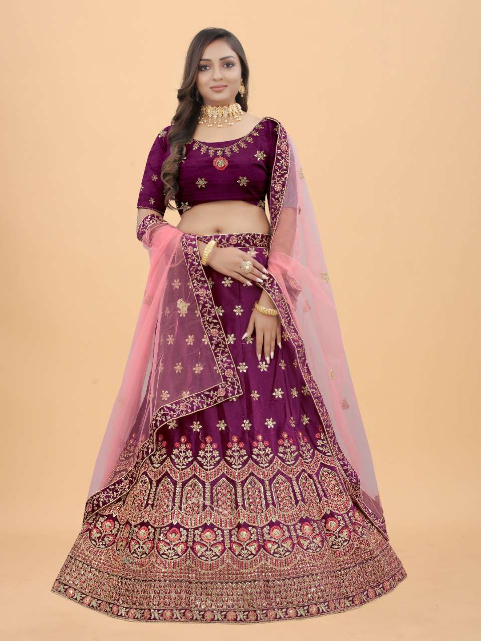 CODE-4939 BY ASLIWHOLESALE DESIGNER VELVET EMBROIDERY LEHENGA