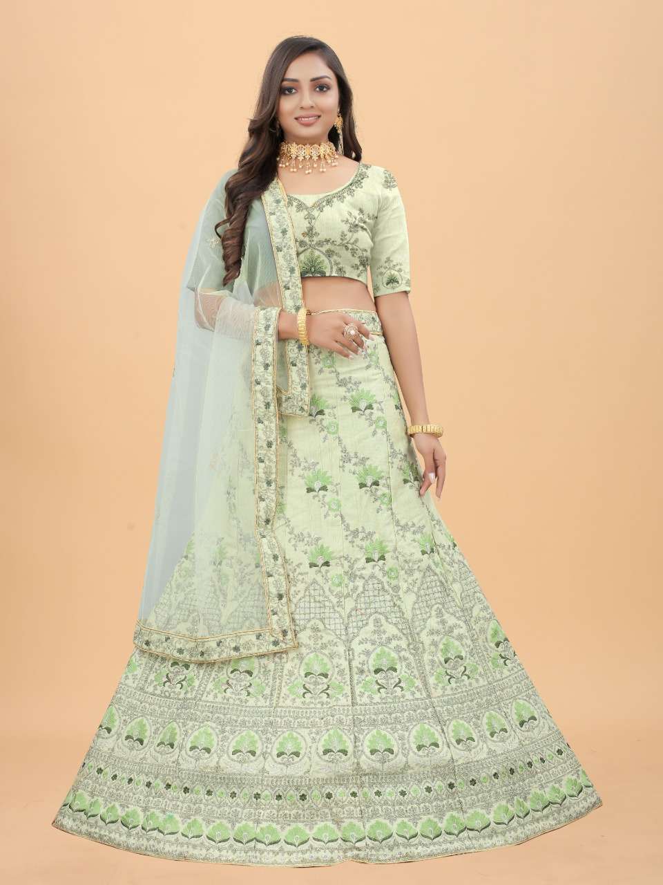 CODE-4940 BY ASLIWHOLESALE DESIGNER JHARKAN SILK EMBROIDERY LEHENGA