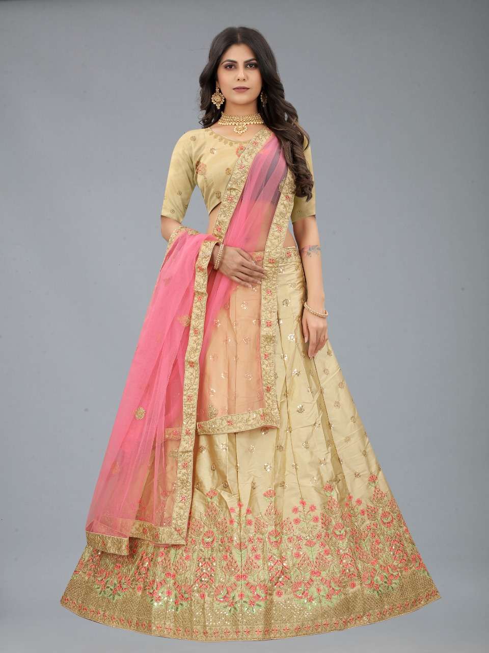 CODE-4961 BY ASLIWHOLESALE DESIGNER SATIN SILK EMBROIDERY LEHENGA