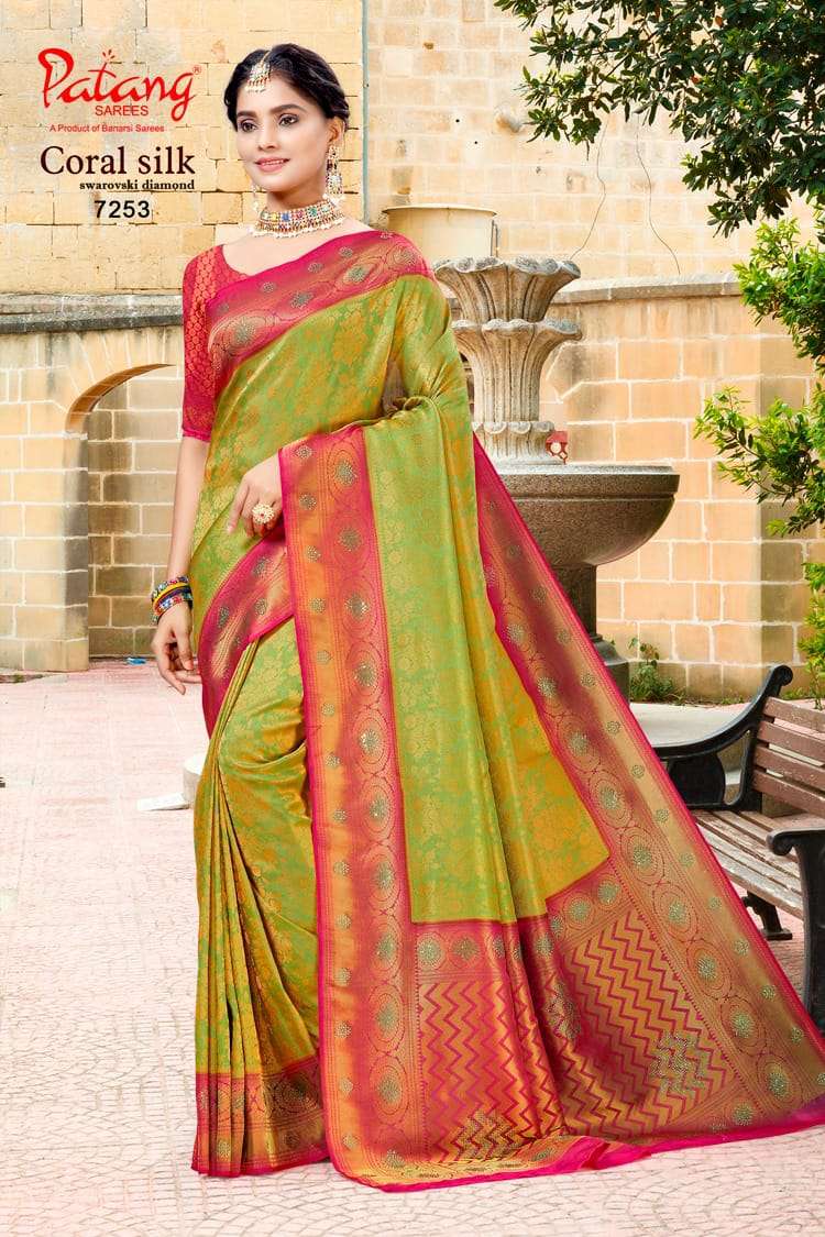 CORAL SILK BY PATANG SAREES 7251 TO 7256 SERIES DESIGNER SILK SAREES