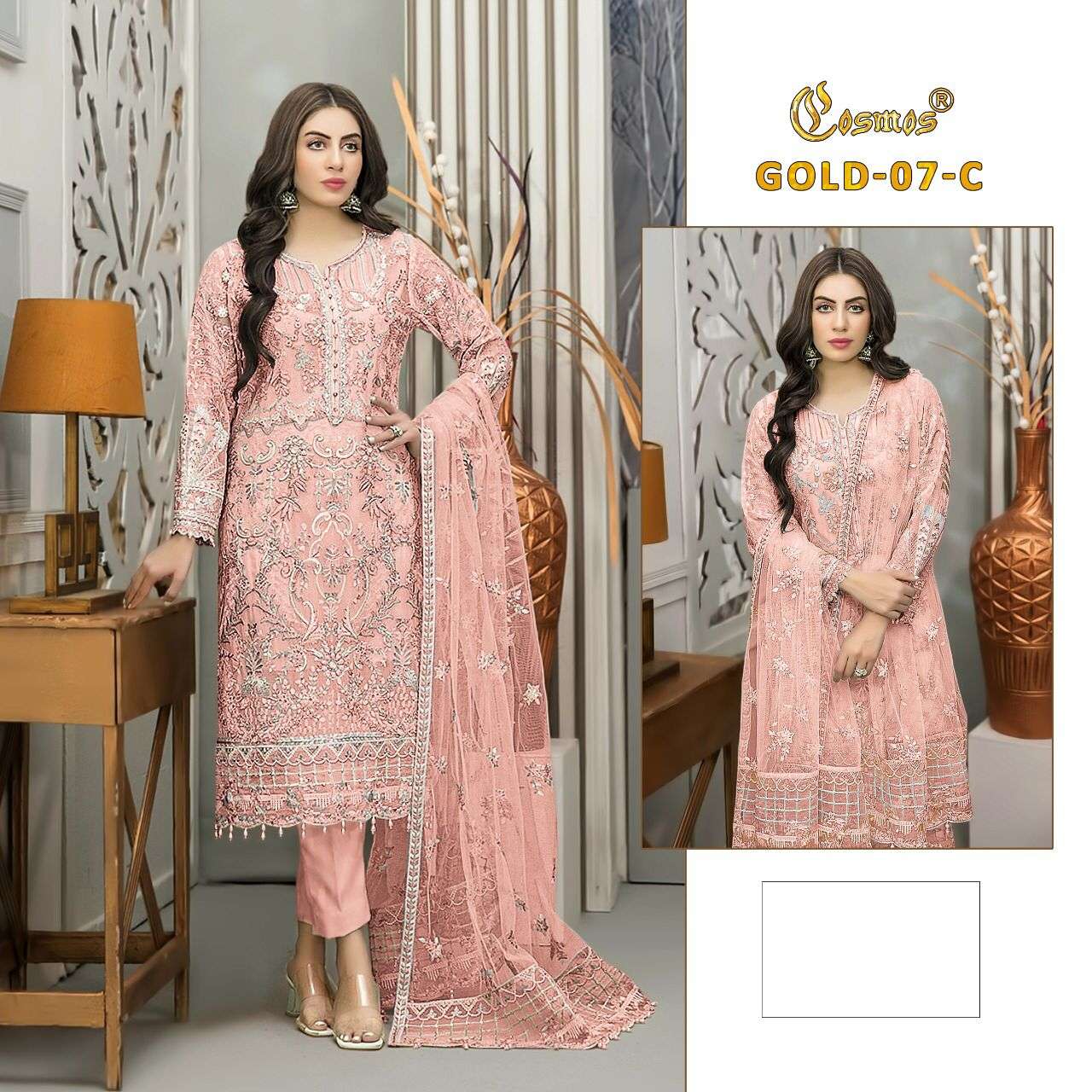 COSMOS GOLD VOL-7 BY COSMOS 07-A TO 07-D SERIES FAUX GEORGETTE EMROIDERY DRESSES