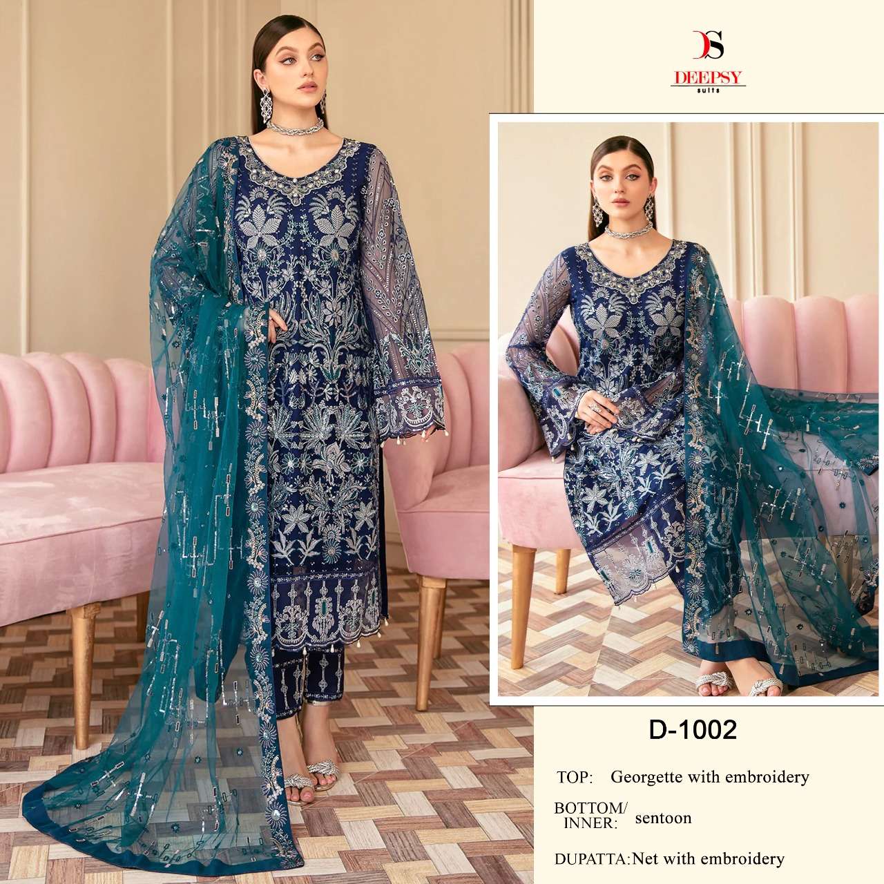 D-1002 HIT DESIGN BY DEEPSY SUITS GEORGETTE EMBROIDERY PAKISTANI DRESS