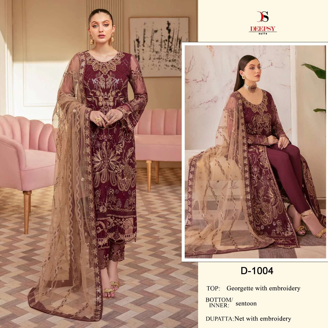 D-1004 HIT DESIGN BY DEEPSY SUITS GEORGETTE EMBROIDERY PAKISTANI DRESS