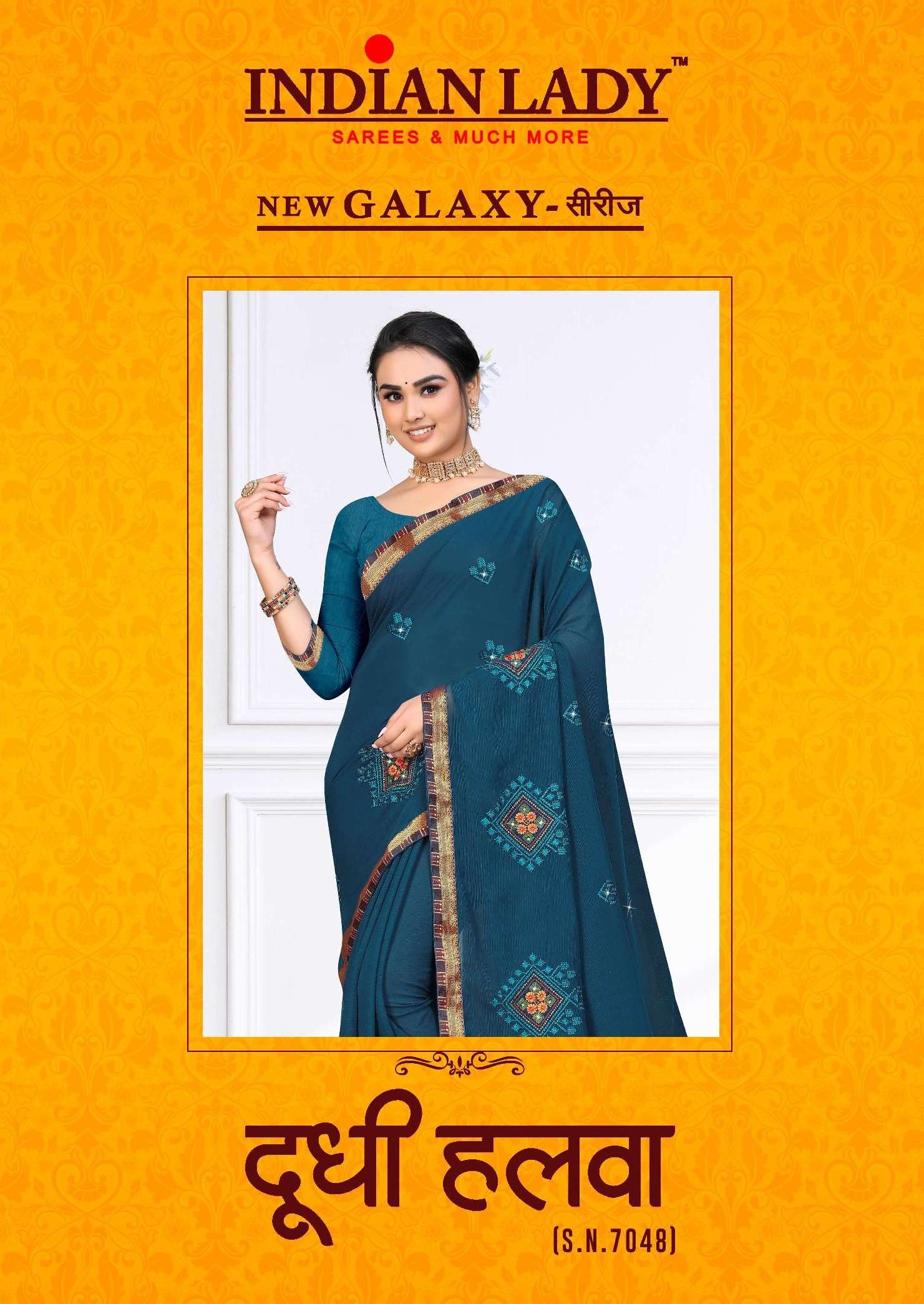 DOODHI HALWA BY INDIAN LADY 7048-A TO 7048-H SERIES CHIFFON EMBROIDERY SAREES