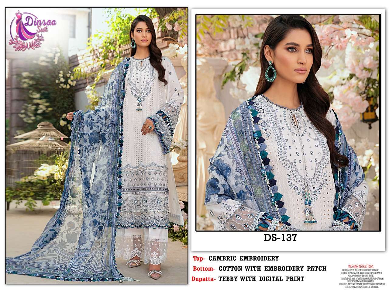 DS-137 HIT DESIGN BY DINSAA SUIT CAMBRIC EMBRIDERY PAKISTANI DRESS