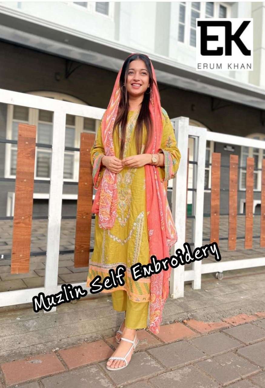 ERUM KHAN BY ASLIWHOLESALE MUSLIN EMBROIDERY PAKISTANI DRESS