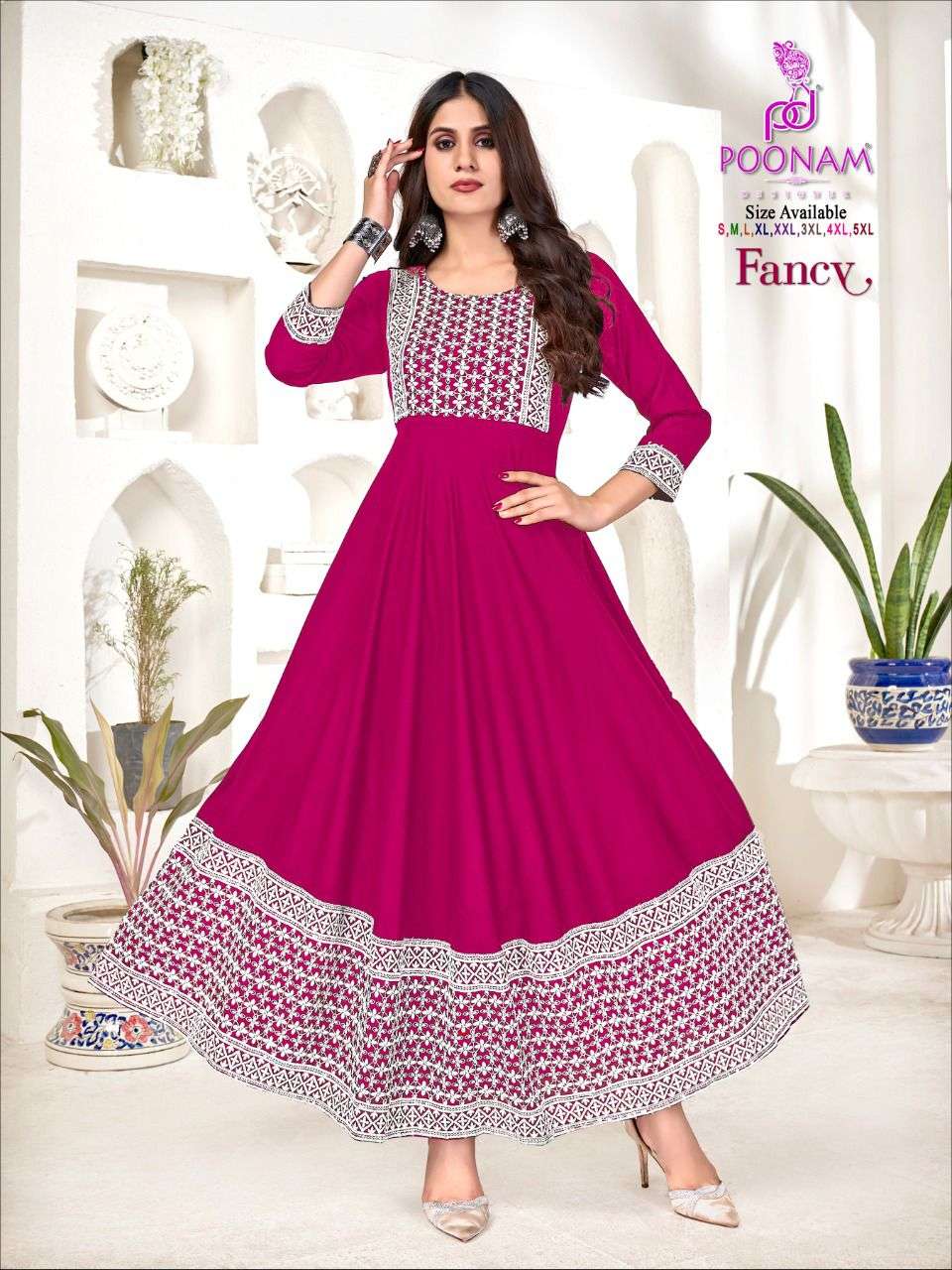 FANCY BY POONAM DESIGNER RAYON CHIKAN WORK GOWNS