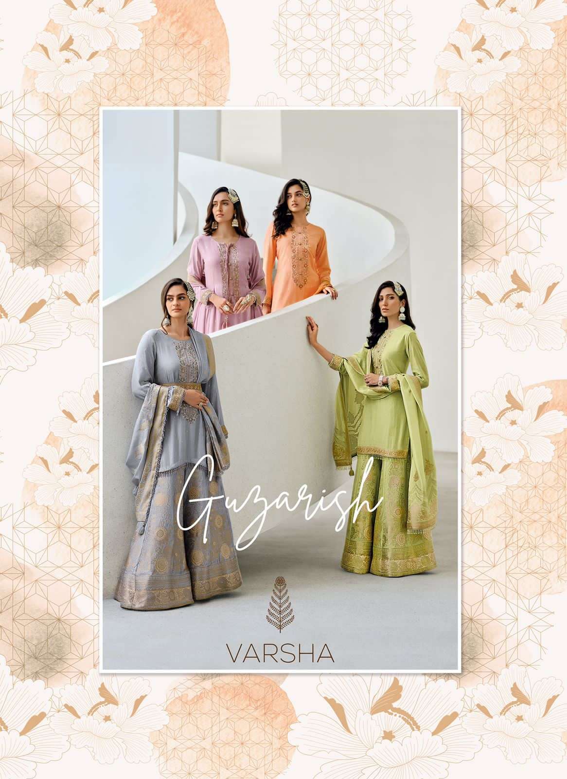 GUJARISH BY VARSHA 01 TO 04 SERIES VISCOSE SILK EMBROIDERY SHARARA DRESSES